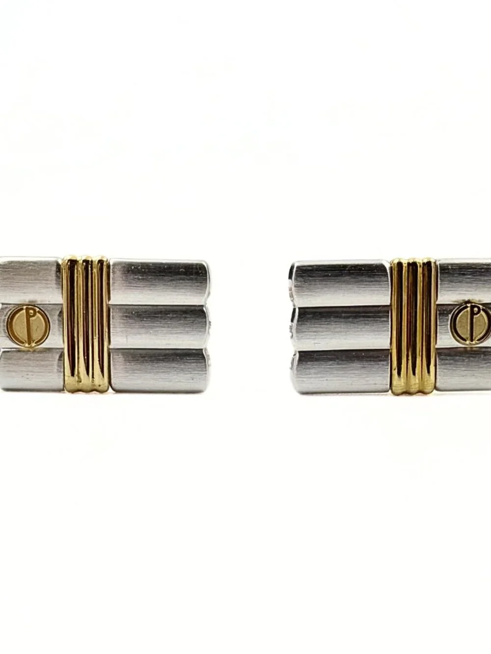 Dunhill Signed Paris Rectangular Two Tone Brushed Ribbed Tuxedo Cufflinks